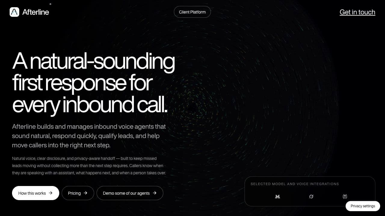 Current Afterline homepage preview