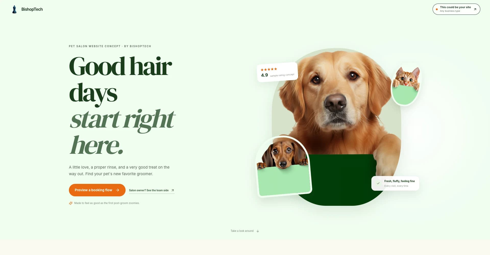 Pet Salon Website landing page preview